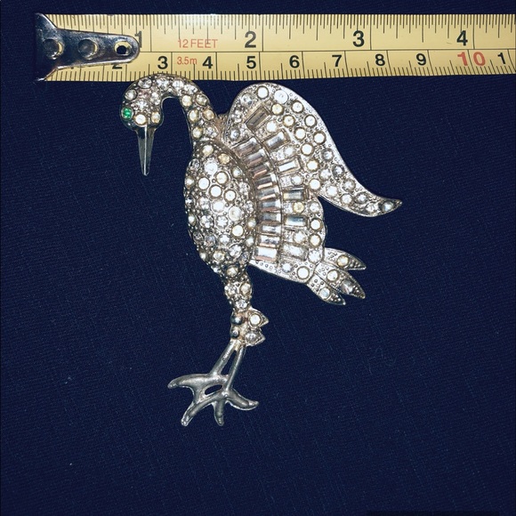 Vintage Antique Sterling Silver Rhinestone Crane Brooch - Picture 4 of 6